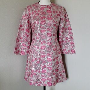 Vintage Metallic Pink & Silver Wide Sleeve Mod-Style Dress
